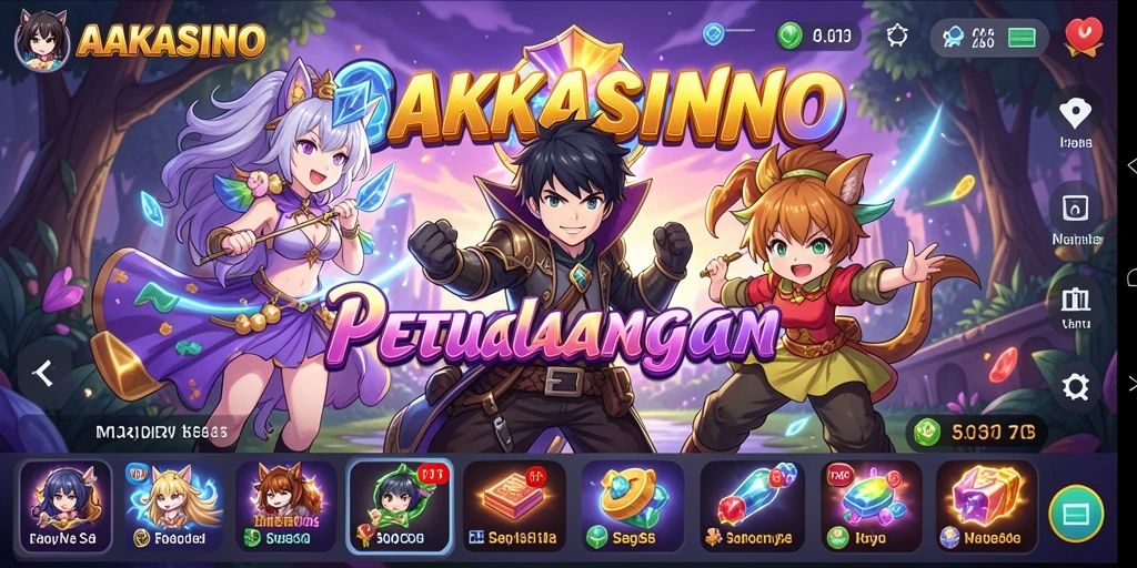 Tangkapan layar menunjukkan karakter anime dalam aksi seru di AAKASINO.