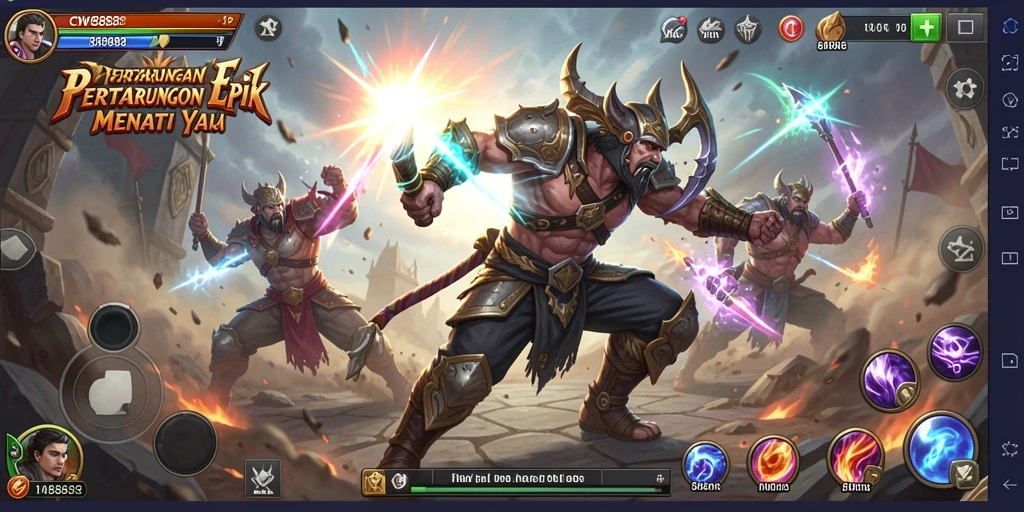 Screenshot gameplay CW8888 menampilkan pertarungan karakter yang mendebarkan.