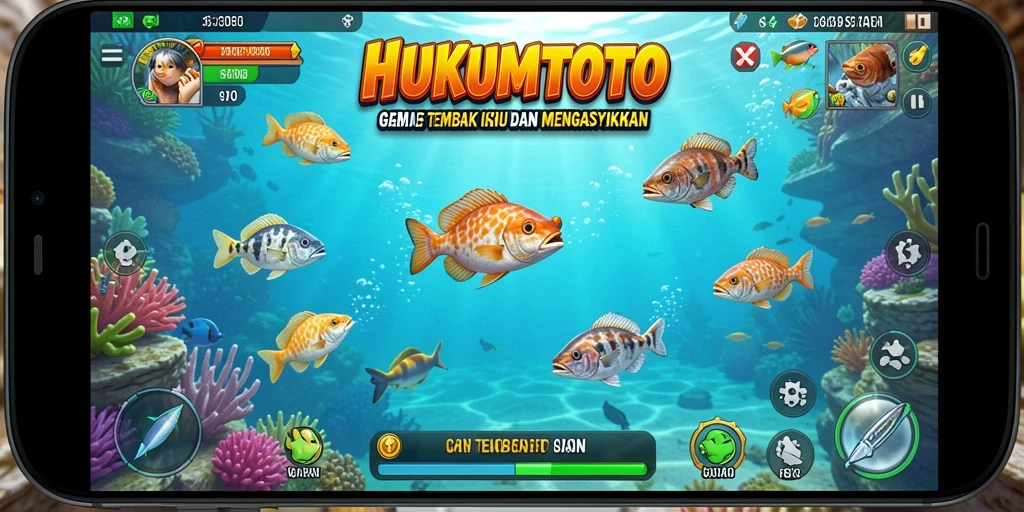 Screenshot gameplay HUKUMTOTO menampilkan aksi menembak ikan yang seru.