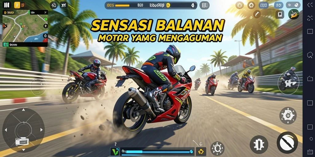 Tampilan gameplay KAKRP yang seru dan mendebarkan saat balapan motor.
