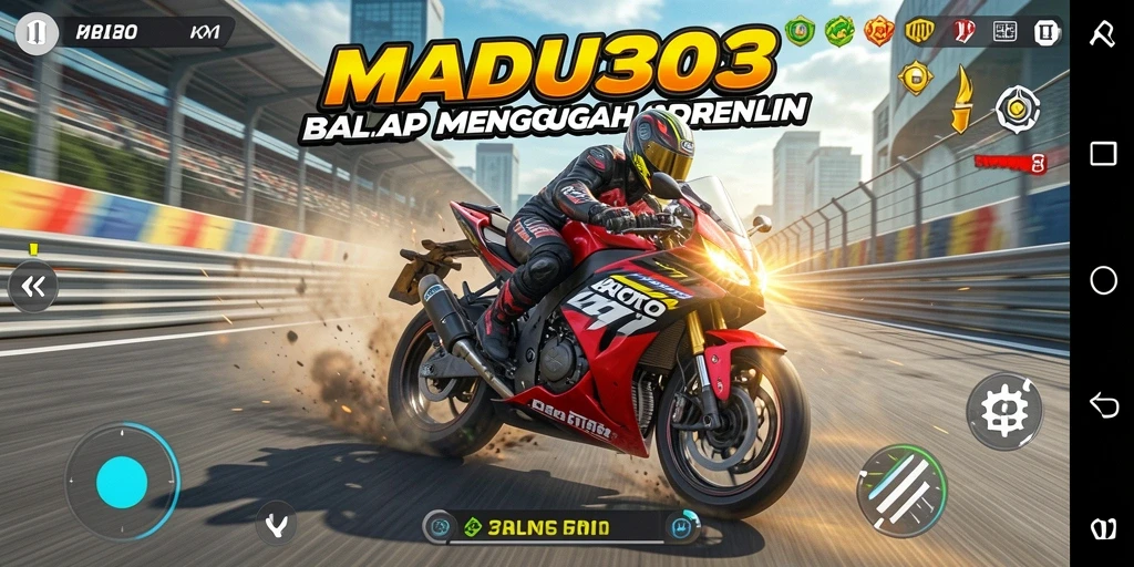 Screenshot MADU303 menampilkan aksi balap motor yang seru dan mendebarkan.